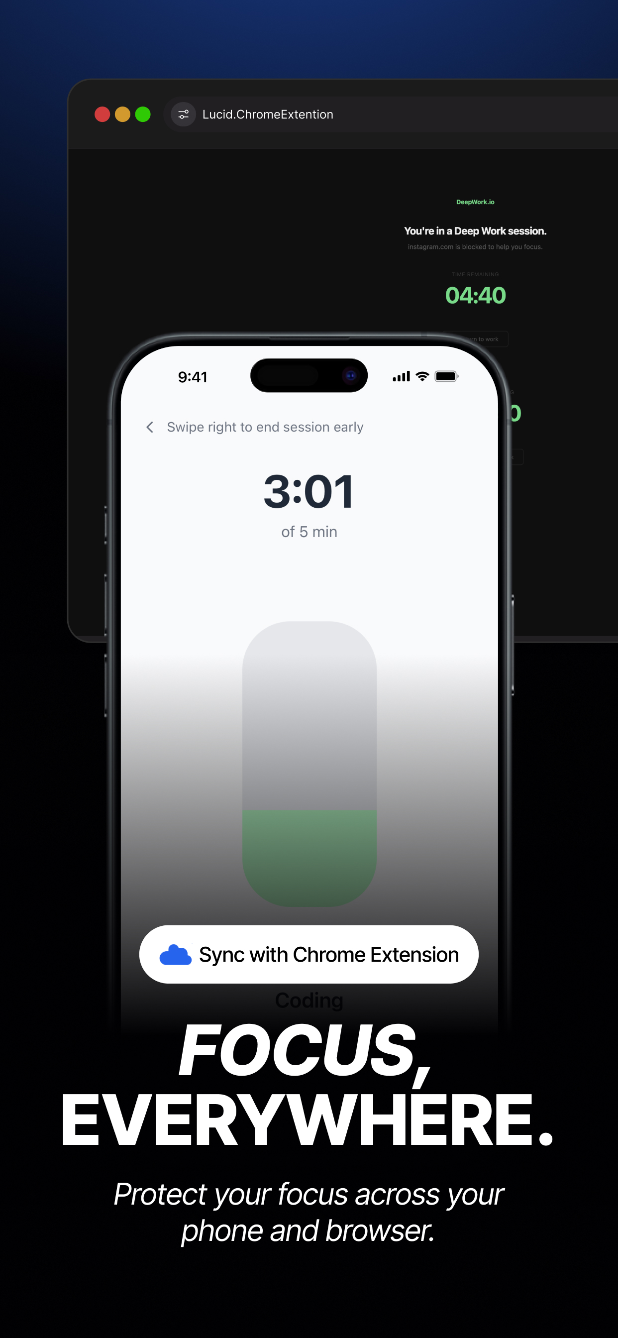 Lucid focus session synced with the Chrome extension